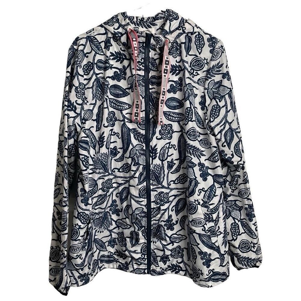 The Upside Womens Serena Anorak Jacket 8 Blue Floral Batik Hooded Gorpcore